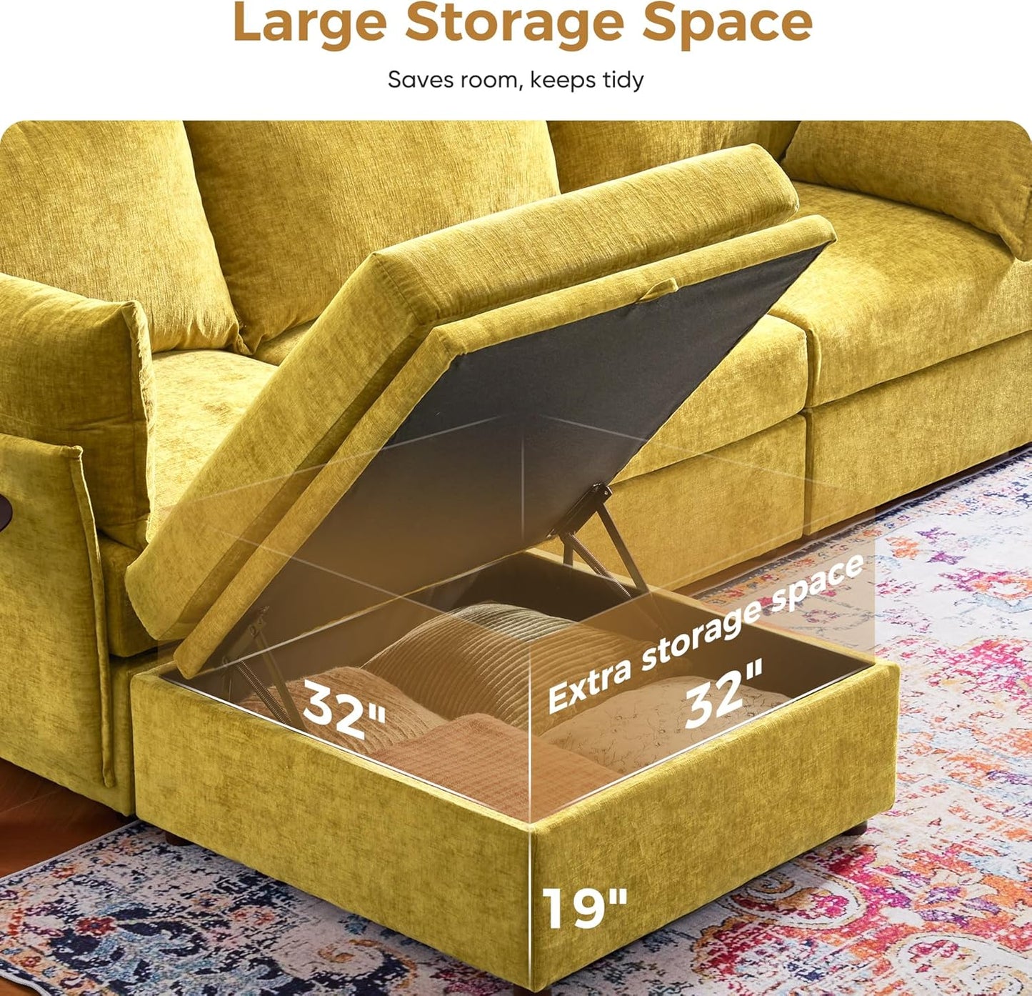 134.6" Oversized Modular Sectional Sofa, Large 6 Seater U Shaped Couch Deep Seat for Living Room, Apartment - Chenille Yellow