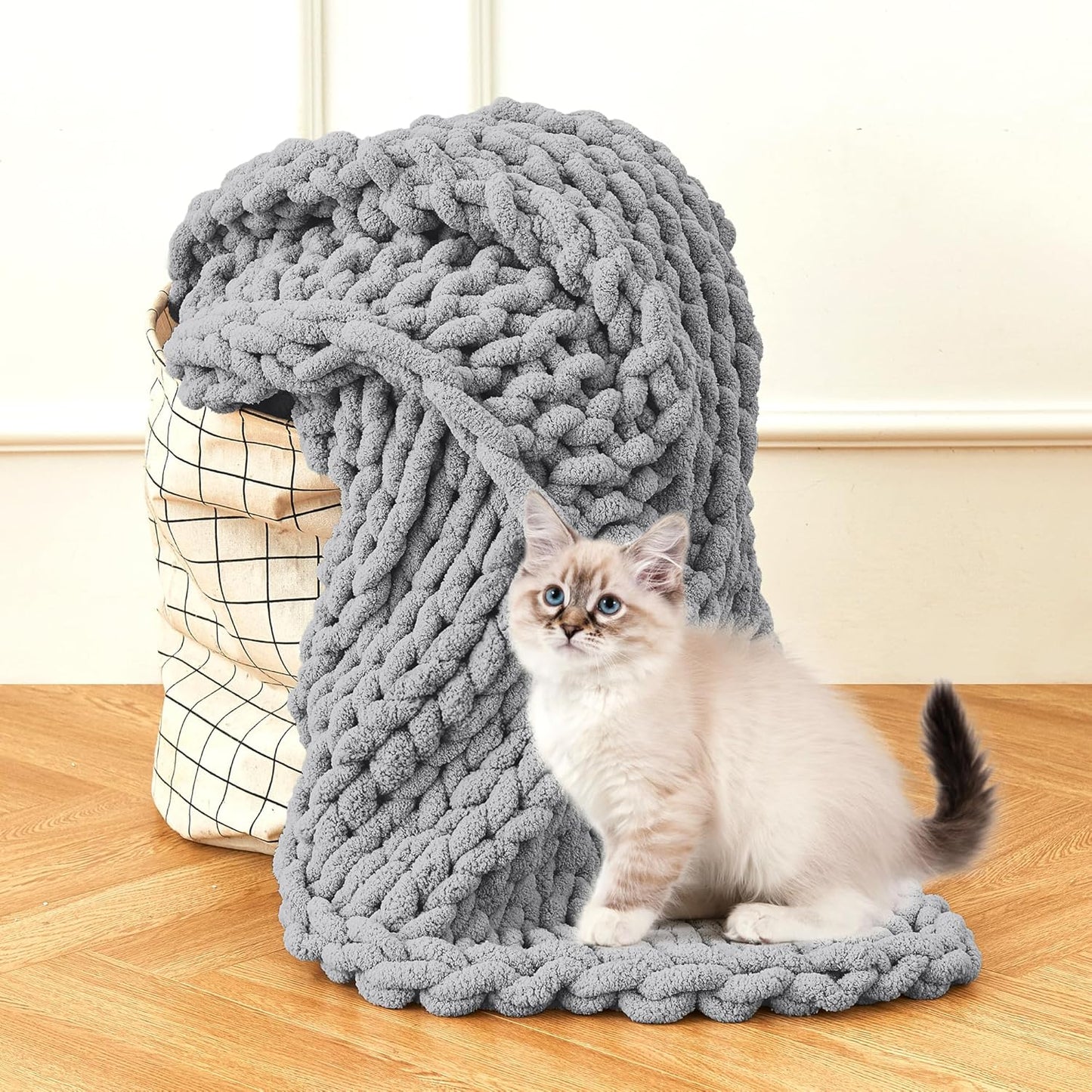 Admitrack Chunky Knit Blanket Throw, 100% Hand Knit Chenille Throw Blanket for Sofa & Home Decor, Soft and Cozy Knitted Throw Blankets (Dark Gray,51""x63""), XNR08