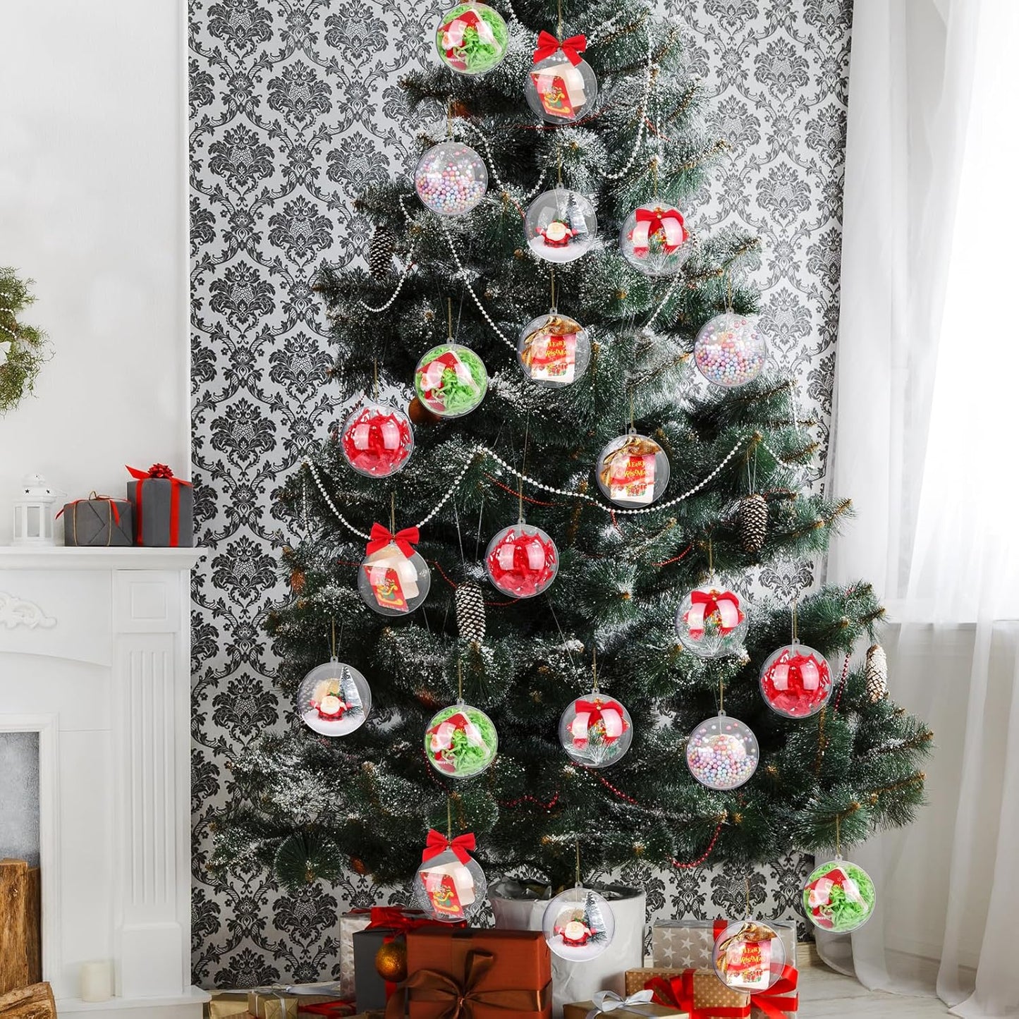 ANVAVO 100 Pieces 80mm Clear Plastic Fillable Ball Ornaments DIY Craft Transparent Baubles Shatterproof Christmas Tree Hanging Ornaments for Christmas, New Years, Birthday, Wedding, Home Decor