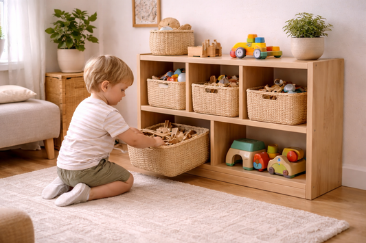 How a Wooden Toy Shelf with Bins Encourages Independent Choice