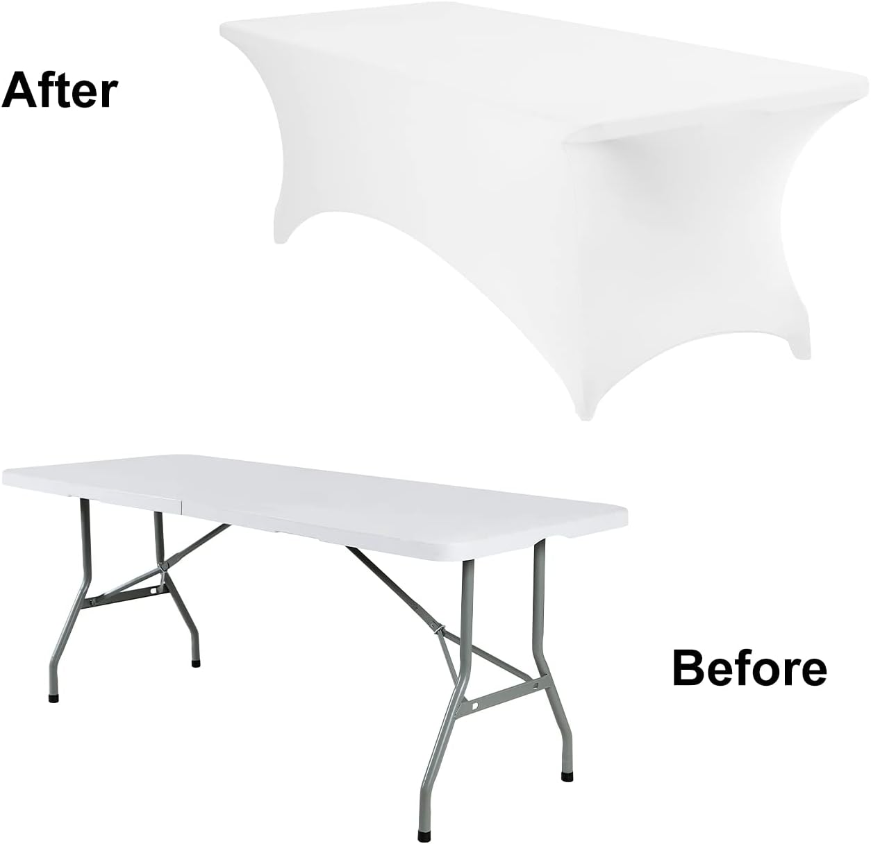 2Pack Spandex Waterproof Table Covers 8ft，Spandex 8ft Waterproof Table Cover for Party,Wedding, Banquet, and Events(White)