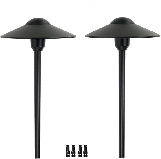 Arrownine Cast Aluminum Low Voltage Landscape Path Area Spread Lighting Pathway Lights Included Ground Spike,Wire Connectors Free Replaceable 3 Watts G4 LED Bulb Warm White 2-Pack (Black Finish)