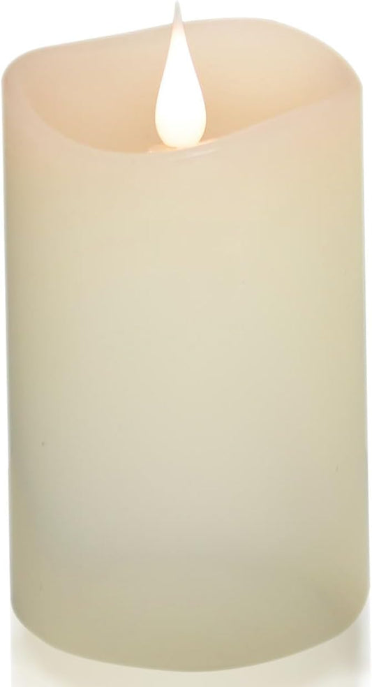 Flickering Flameless Candle, Real Wax LED Pillar Candle with 3D Moving Flame, Battery Operated, Built-in Timer, Ivory, Unscented, Safe for Home Décor, and Holidays 3" x 5.12"