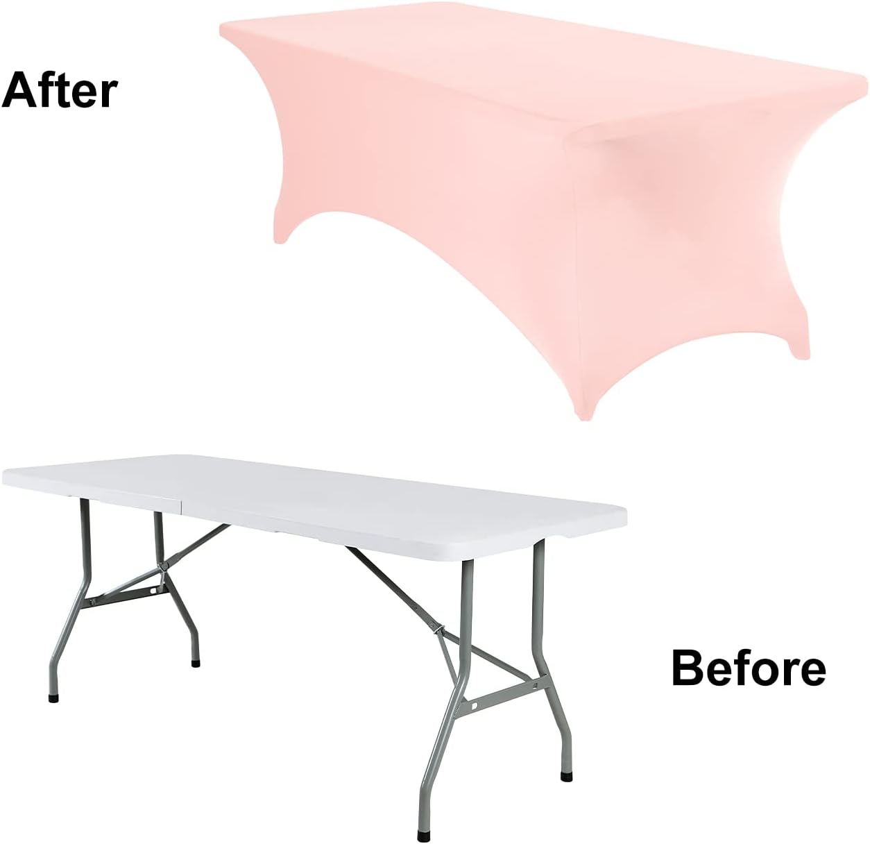 2Pack Spandex Waterproof Table Covers 8ft，Spandex 8ft Waterproof Table Cover for Party,Wedding, Banquet, and Events(Blush Pink)