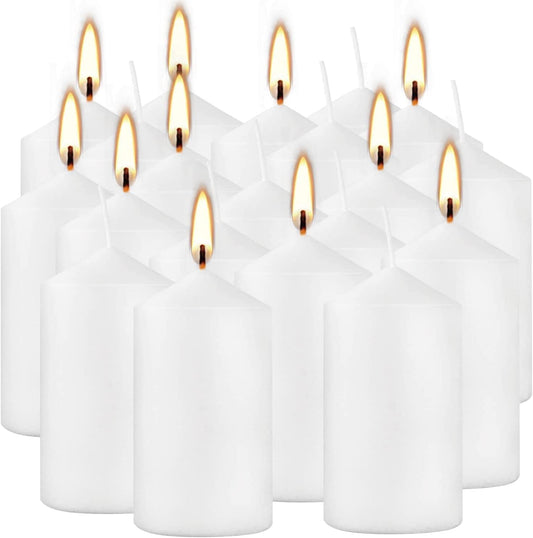 20 Pcs Bulk Long Burning Wax Pillar Candles 2" x 4" Dripless Unscented Smokeless for Wedding Party Spa Lantern Fireplace Home(White)