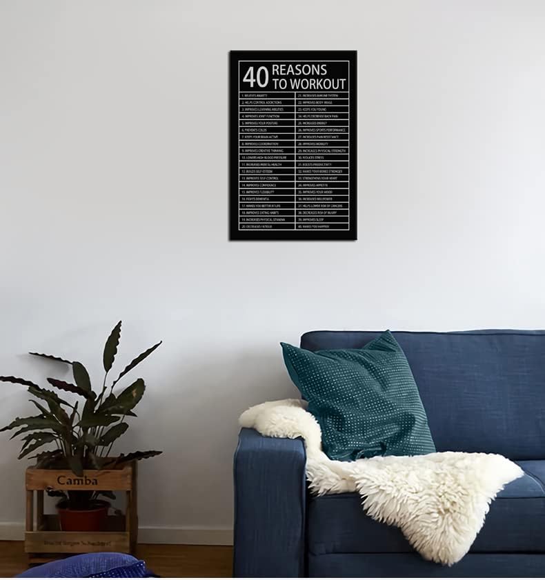 40 Reasons to Workout Inspirational Canvas Painting Motivational Wall Art Inspiration Affirmative Poster Prints Artwork for Living Room Home Decor Office Framed Ready to Hang [12''W x 18''H]