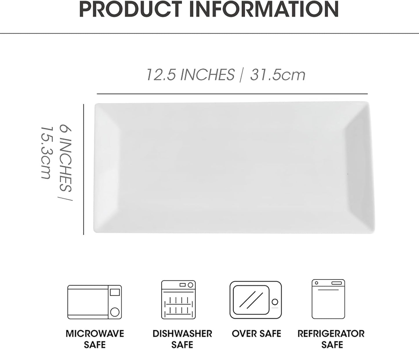 12" Serving Platters Set of 4, White Rectangular Plates, Ceramic Serving Tray, Stackable Large Party Plates for Appetizer, Dessert, Steak, Sushi, Housewarming, Oven Dishwasher Safe