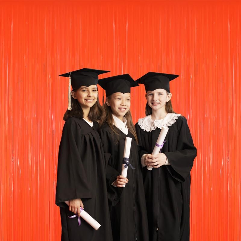 GOER 3.2 ft x 8.2 ft Metallic Tinsel Foil Fringe Curtains Party Photo Backdrop Party Streamers for Birthday,Graduation,New Year Eve Decorations Wedding Decor(5 Packs,Candy Tangerine)