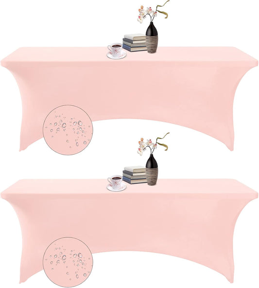2Pack Spandex Waterproof Table Covers 8ft，Spandex 8ft Waterproof Table Cover for Party,Wedding, Banquet, and Events(Blush Pink)