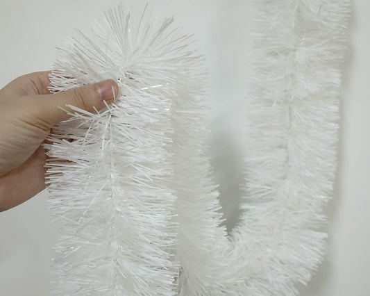 25 ft Long Roll Tinsel Twist Garland, Shiny Metallic Foil Decorations for Halloween, Parade Floats, Christmas Eve, New Year Parties (4" x 25' roll,) (White)