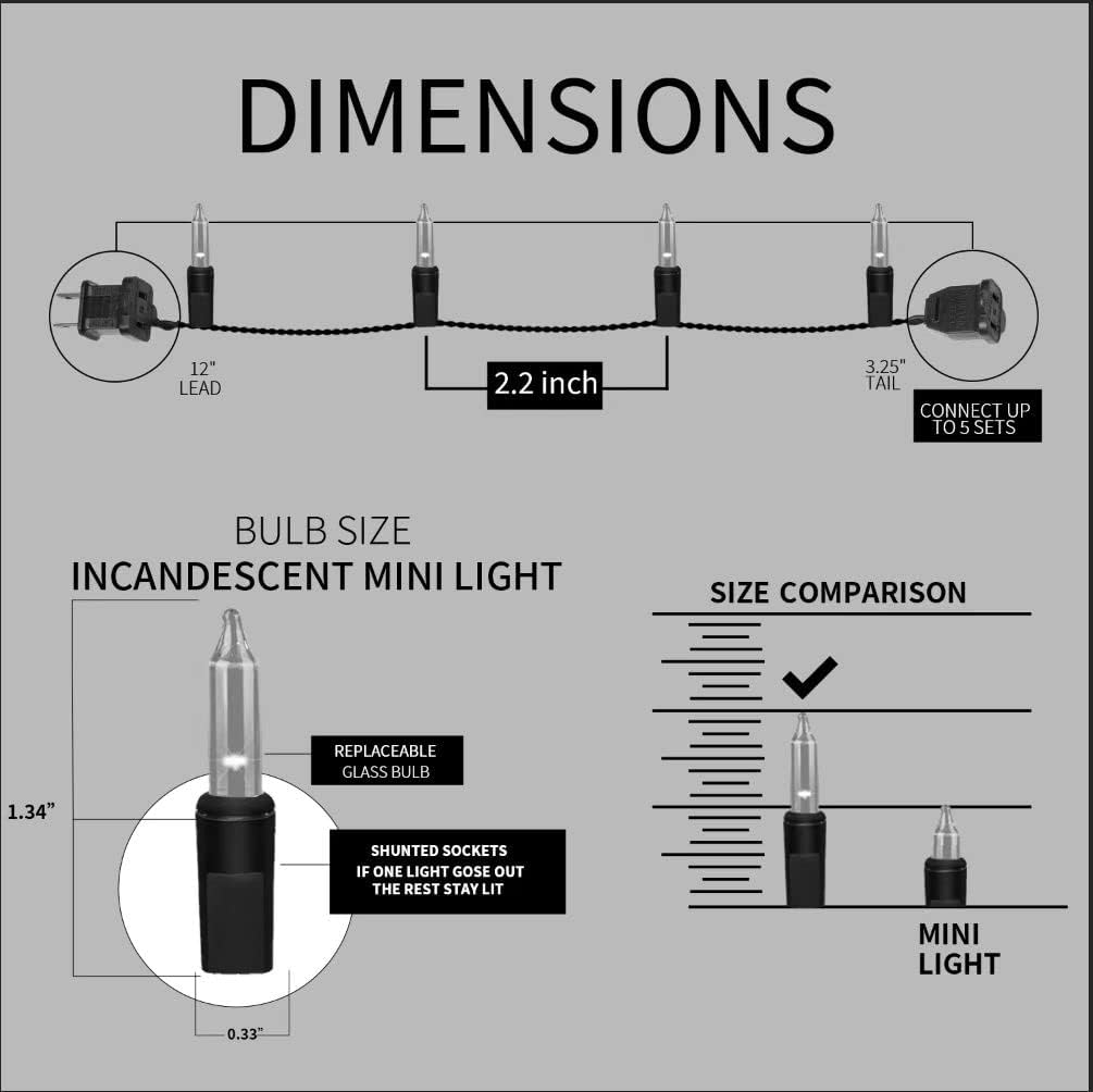 100LIGHTS Yellow Extra-Bright with End Connectors Christmas Decorative Lights 5.98m UL Certified Mini String Light Set Waterproof for Home Garden Holiday Christmas Tree Party Patio Wedding