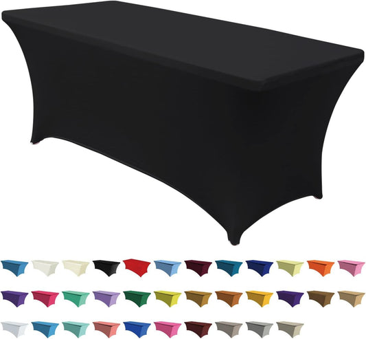 ABCCANOPY 8 FT Black Spandex Table Cover Stretch Fitted Wrinkle Resistant Tablecloth Reuse for Rectangular Folding Table Patry Event Wedding Banquet Protector