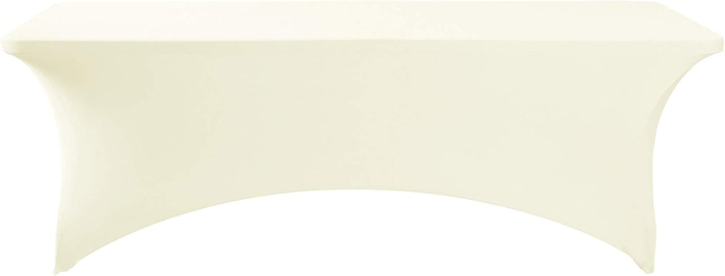 2Pack Spandex Table Cover for 8FT or 4ft or 6ft Table Universal Fitted Stretch Tablecloth for Party, Banquet, Wedding and Events-Ivory
