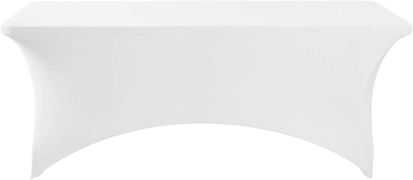 6PCS Spandex Table Cover for 6FT Table Universal Fitted Stretch Tablecloth for Party, Banquet, Wedding and Events-White