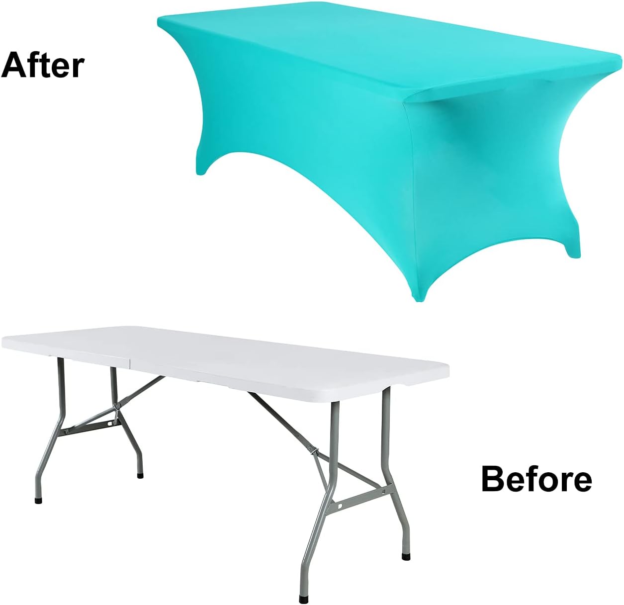 4Pack Spandex Waterproof Table Covers 8ft，Spandex 8ft Waterproof Table Cover for Party,Wedding, Banquet, and Events(Turquoise)