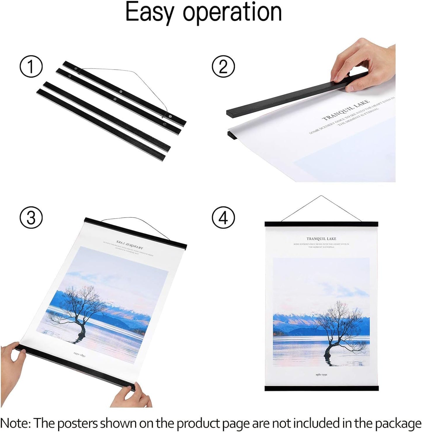 FALAMON Magnetic Poster Hanger Frame, 25x19 25x36 25x38 Teak Wood Magnet Poster Frame for Posters, Prints, Photos, Pictures, Maps, Scrolls, and Canvas Artwork(Black, 25")