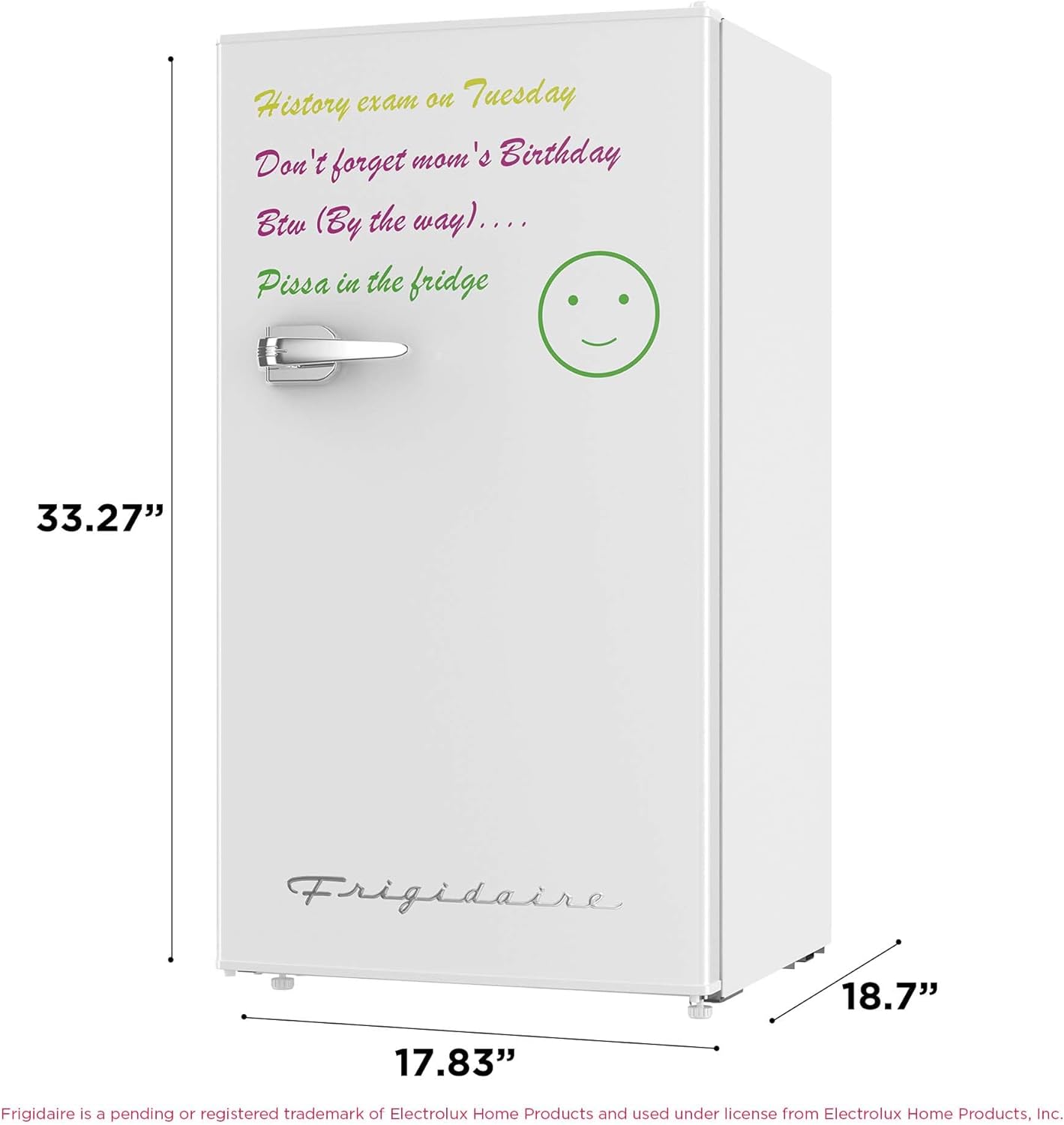 Frigidaire EFR331-WHITE 3.2 Cu ft Eraser Board Mini Compact Dorm Fridge (White)