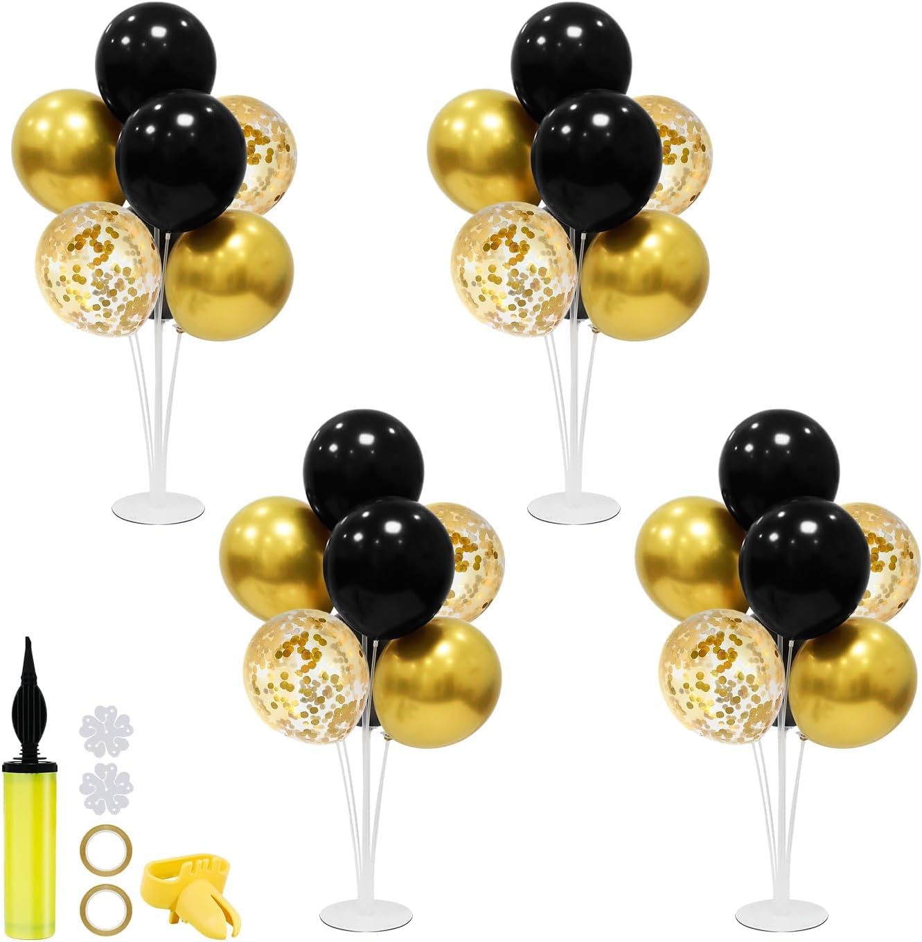 Black and Gold Party Decorations Balloon Stand Table Centerpieces for Birthday Wedding Retirement Anniversary Father's Day Halloween New Years Graduation Decorations 2025 (Black gold set4)