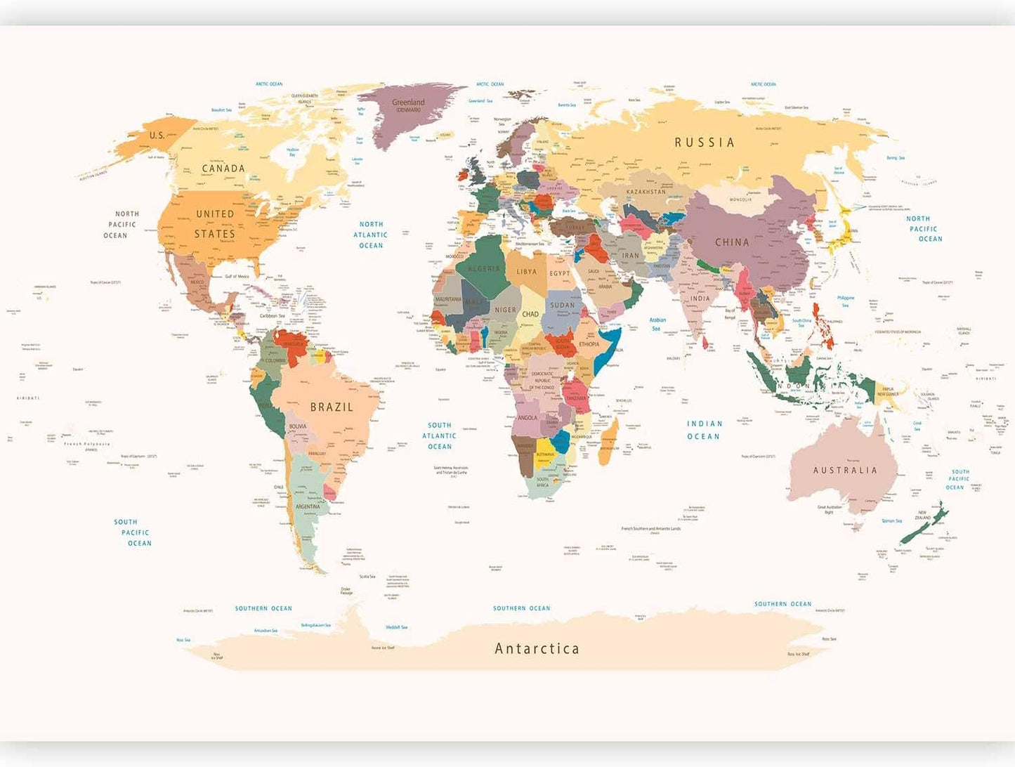 artgeist Premium Wall Mural World Map 157x110 in - XXL Non-Woven Wallpaper Fleece Wall Decor Photo Print Picture Image Design Home Map of The World k-B-0001-a-b