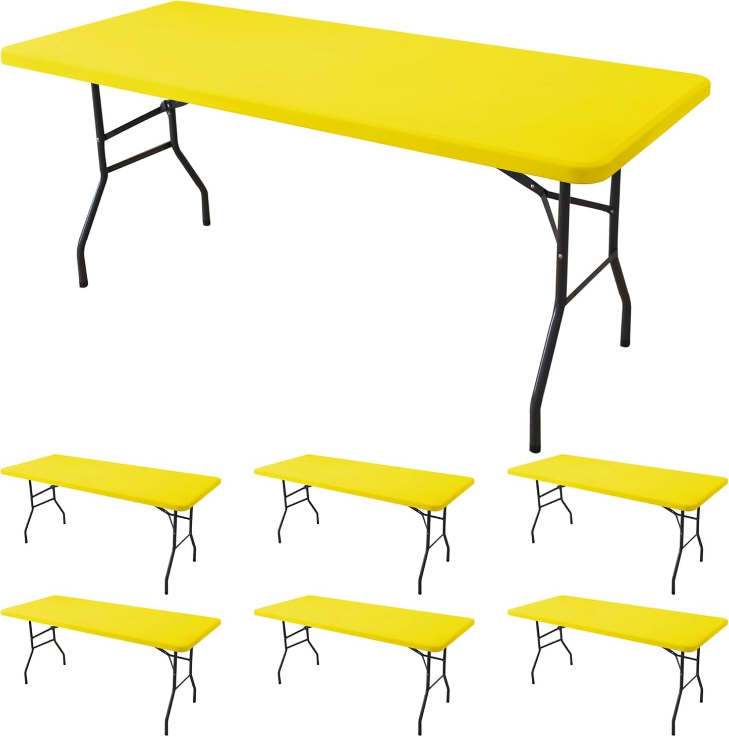 Fitted Tablecloth for 6 Foot Rectangle Tables-6 Pack Yellow Elastic Outdoor Picnic Table Cover-Spandex Stretch Folding Table Cloths 6 ft for Camping Dining Room Patio Kitchen Banquet Party