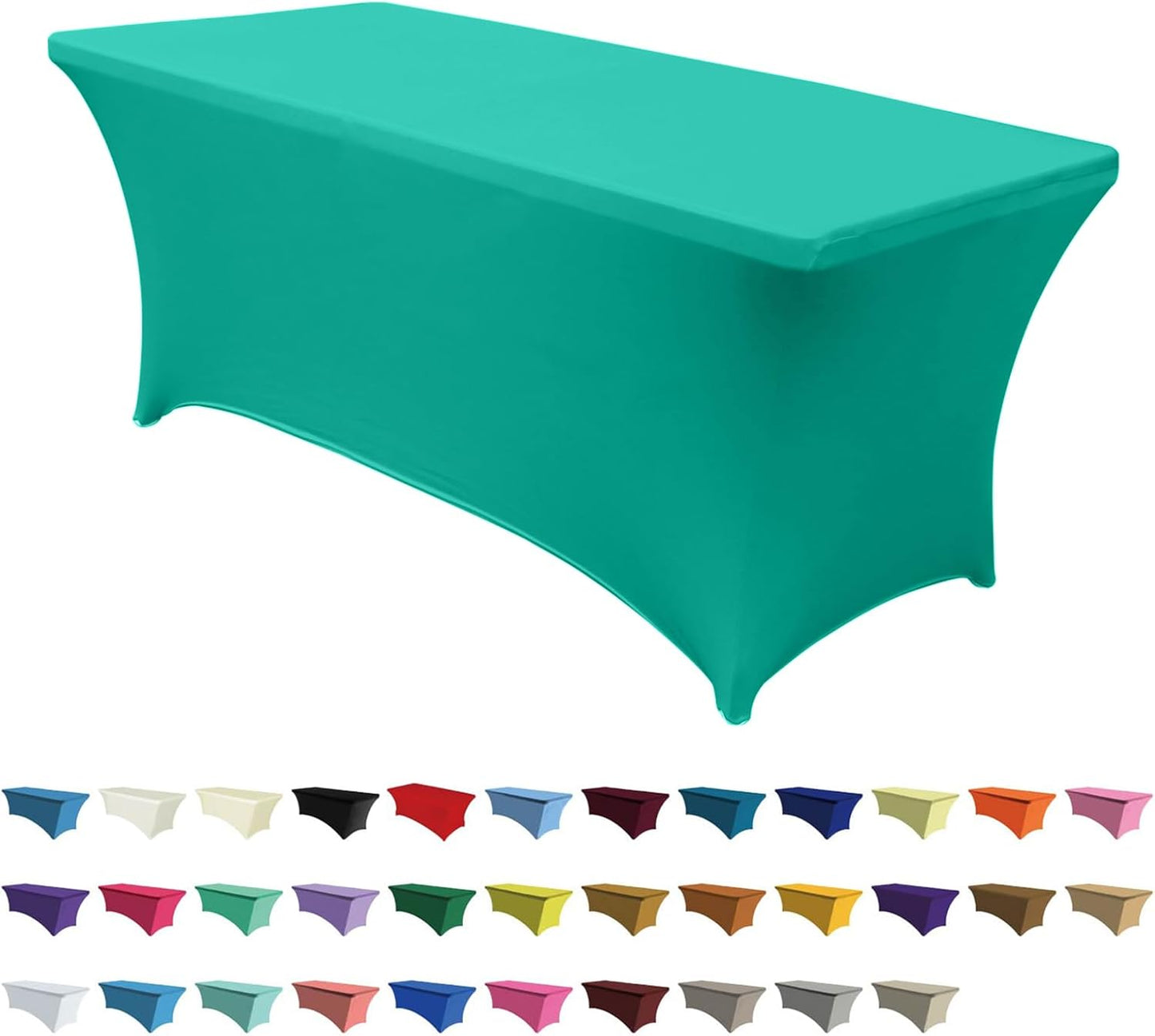 ABCCANOPY 6 FT Spandex Table Cover Stretch Fitted Wrinkle Resistant Tablecloth Reuse for Rectangular Folding Table Patry Event Wedding Banquet Protector Turquoise