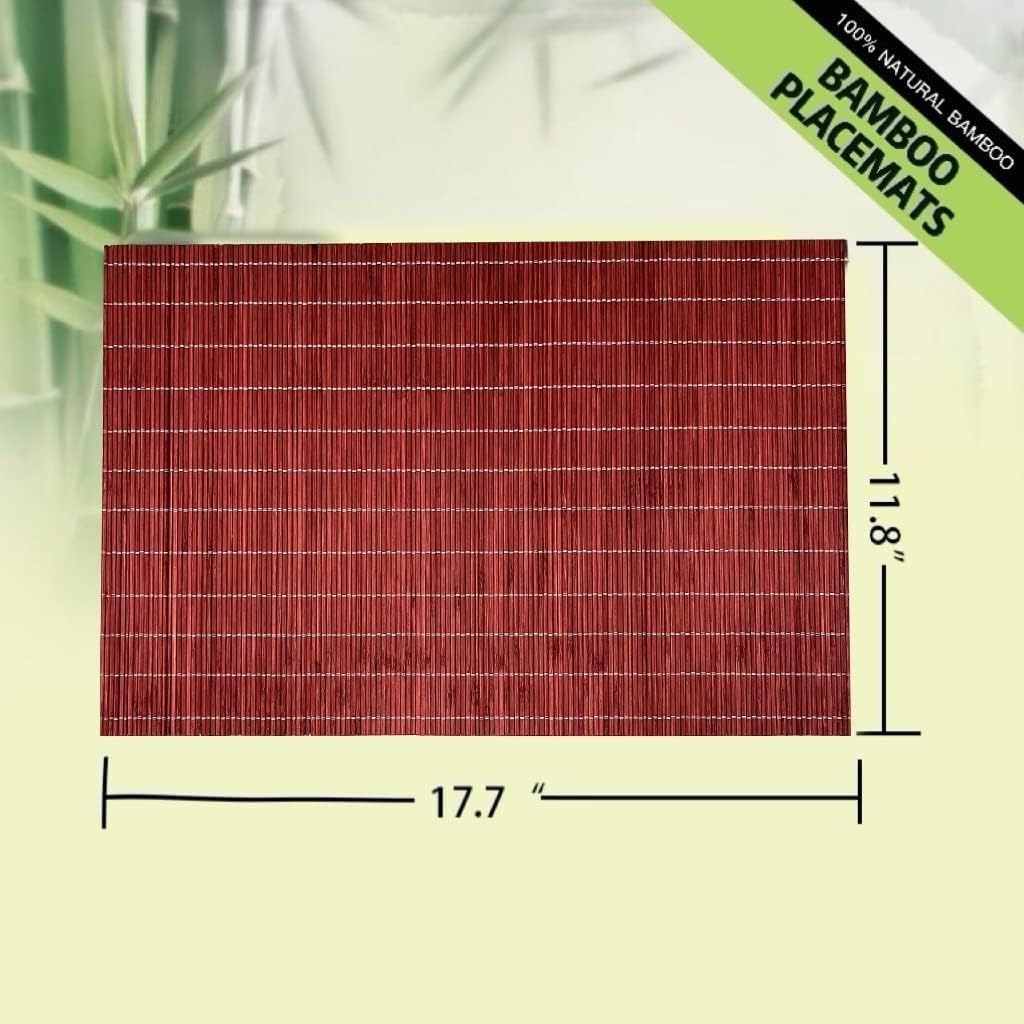 ANDSTAR Set of 24 Bamboo Placemats 17.7X11.8Inch Sushi Rolling Mat Japanese Style Bamboo Mat Natural Place Mats Washable Heat Resistant Table Mats for Dinner Dining Table Wedding Parties（Red）