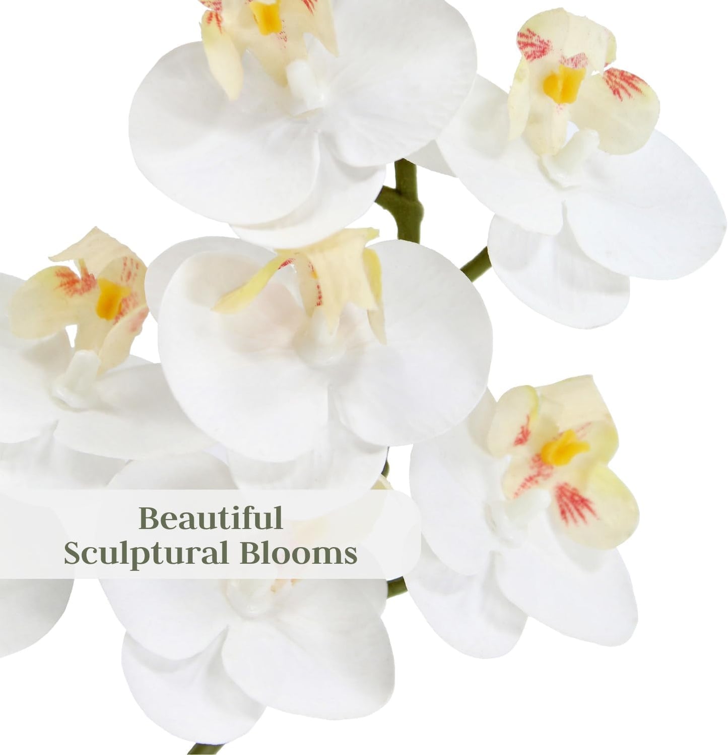 Faux White Orchid Plant, Premium Artificial Indoor Flower Display Stands 24”, Beautiful Sculptural Blooms That Lasts Forever, Grey Planter Pot Included