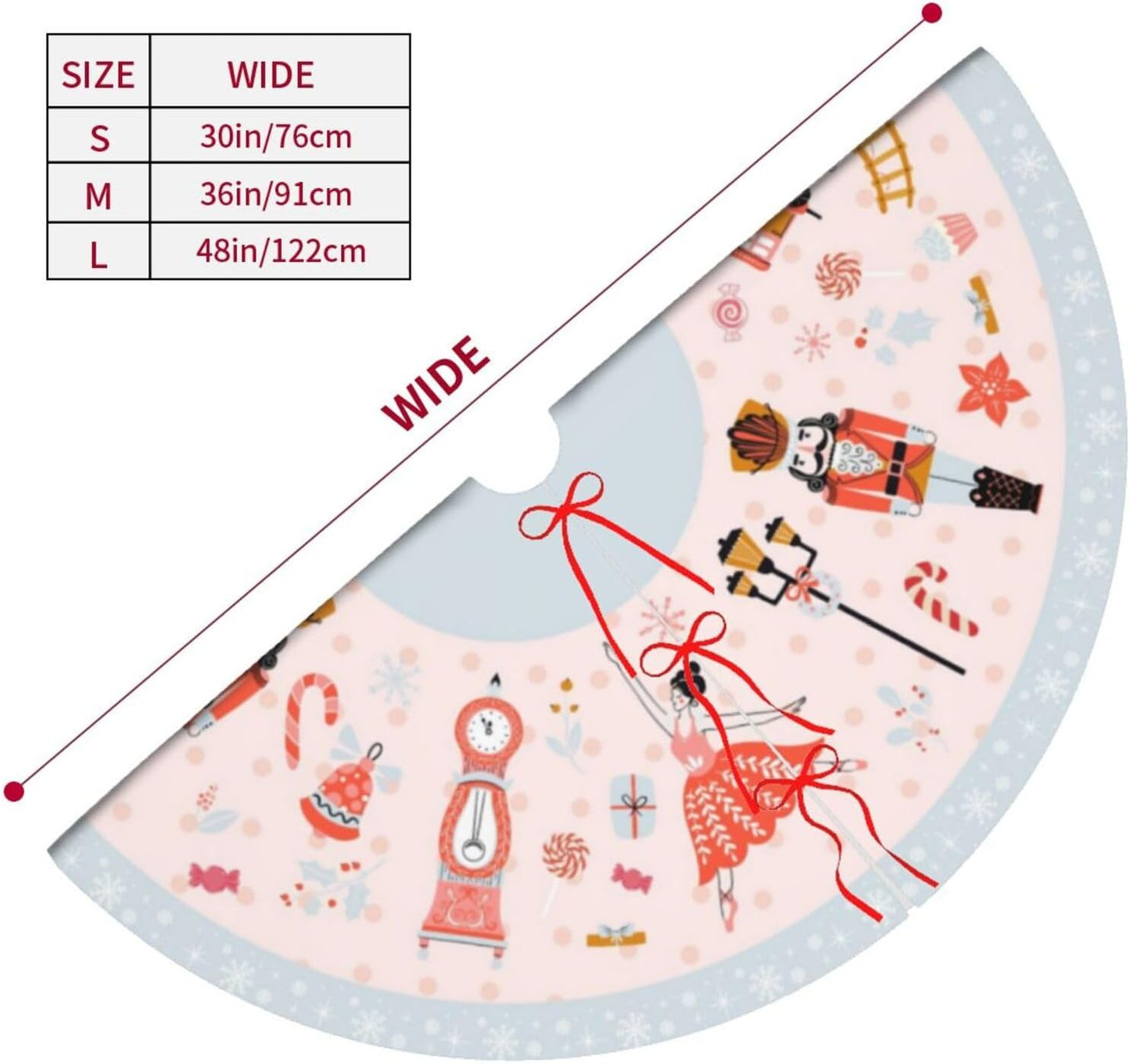 48" Large Christmas Tree Skirt, Nutcracker Candy Pattern Tree Mat Base Cover for Xmas Festive Holiday Party Decoration Ornaments