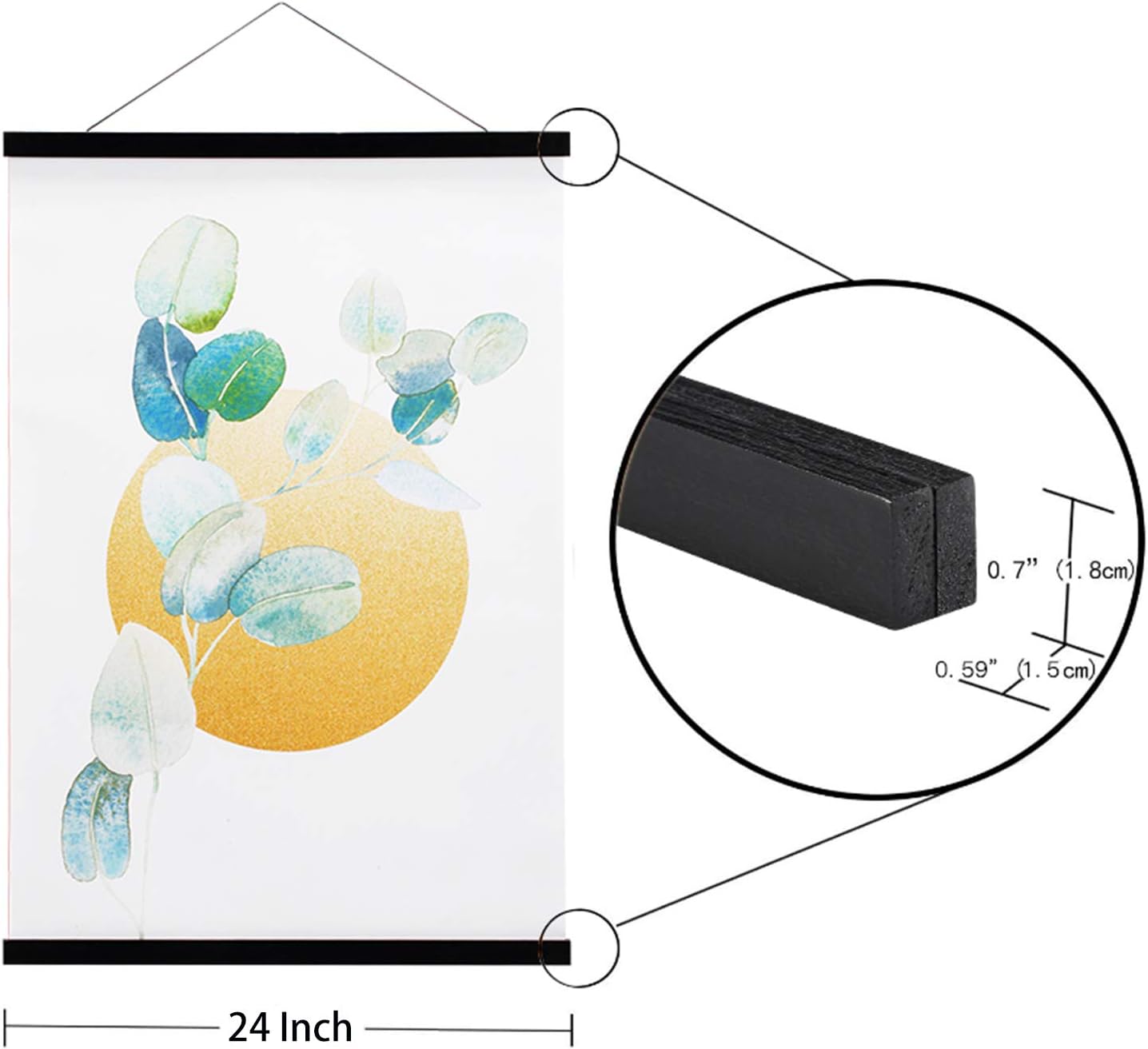 FALAMON Magnetic Poster Hanger Frame, 24x36 24x18 24x28 24x30 Teak Wood Magnet Poster Frame for Posters, Prints, Photos, Pictures, Maps, Scrolls, and Canvas Artwork(Black, 24")