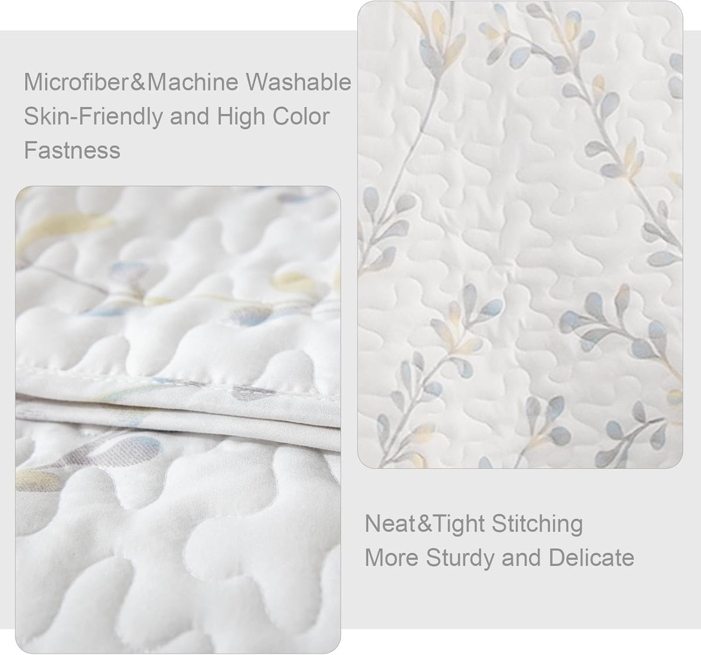 Exclusivo Mezcla Reversible Boho Quilt Set King Size, 3 Pieces Flowers White All Season Bedspreads, Ultra Soft Floral Coverlet Bedding Set with Printed Pattern (1 Quilt, 2 Pillow Shams)