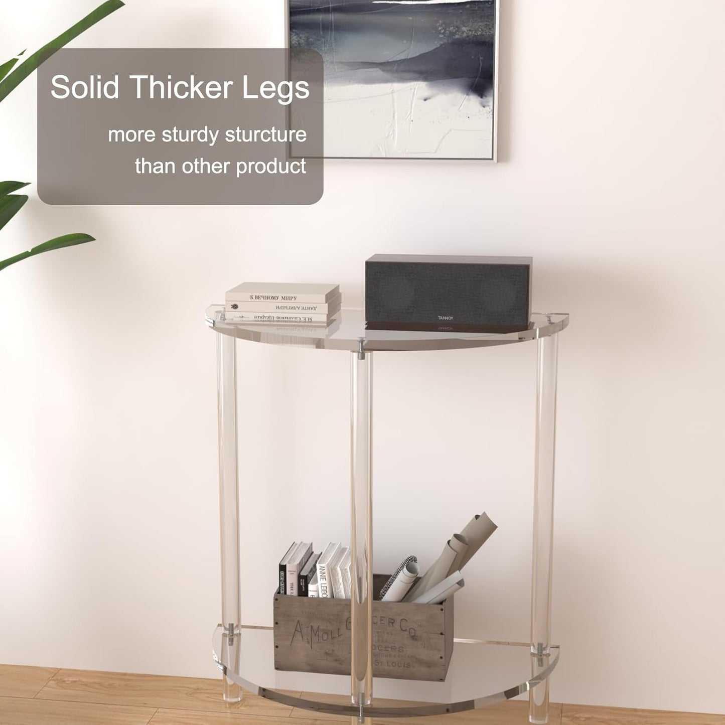 Acrylic Console Table 11.8" D x 23.6" W x 31.2" H, Half Round Console Table for Entryway, Sofa, Foyer, Hallway, Living Room, Modern, 2-Tier, Clear (Half-Moon Style