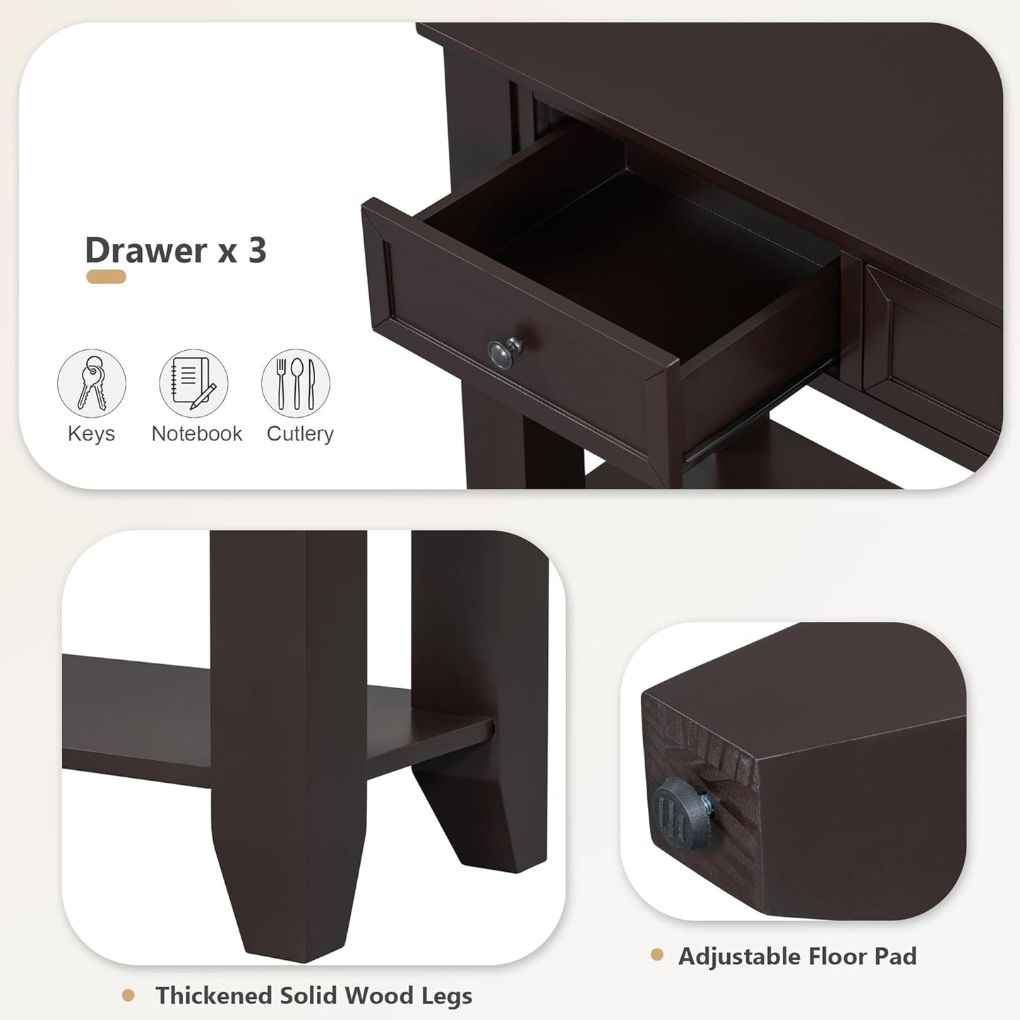 Farmhouse Modern Console Table 55.4-Inch Entryway Sofa Table with Drawers & Storage Shelf for Living Room Hallway Entrance, Dark Coffee