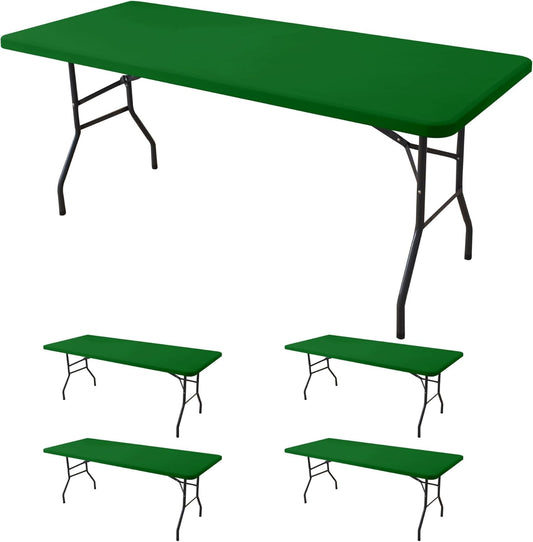 Fitted Tablecloth for 6 Foot Rectangle Tables-4 Pack Green Elastic Outdoor Picnic Table Cover-Spandex Stretch Folding Table Cloths 6 ft for Camping Dining Room Patio Kitchen Banquet Party