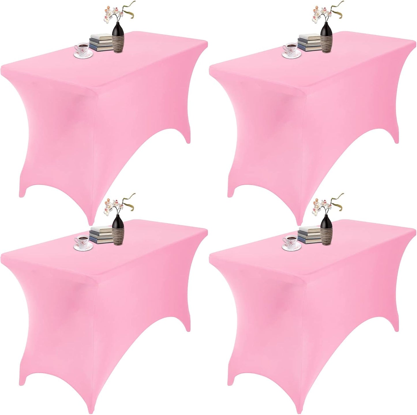 4Pack Spandex Waterproof Table Covers 4ft，Spandex 4ft Waterproof Table Cover for Party,Wedding, Banquet, and Events(Pink)
