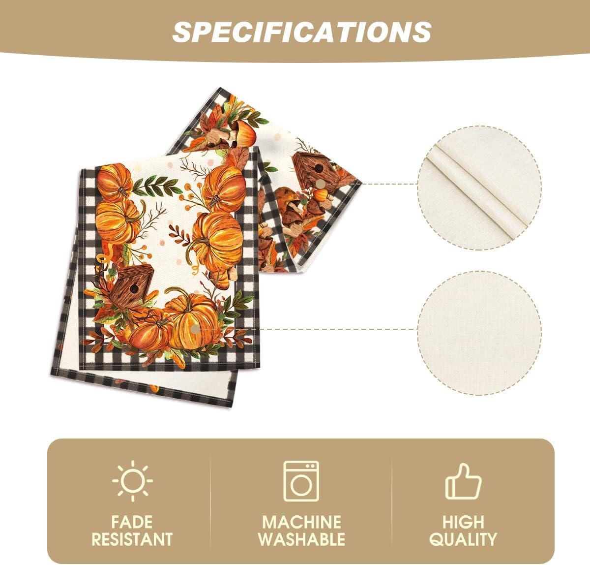 Artoid Mode Buffalo Plaid Pumpkin Mushroom Birdhouse Leaves Fall Table Runner, Autumn Kitchen Dining Table Decoration for Home Party Decor 13x60 Inch