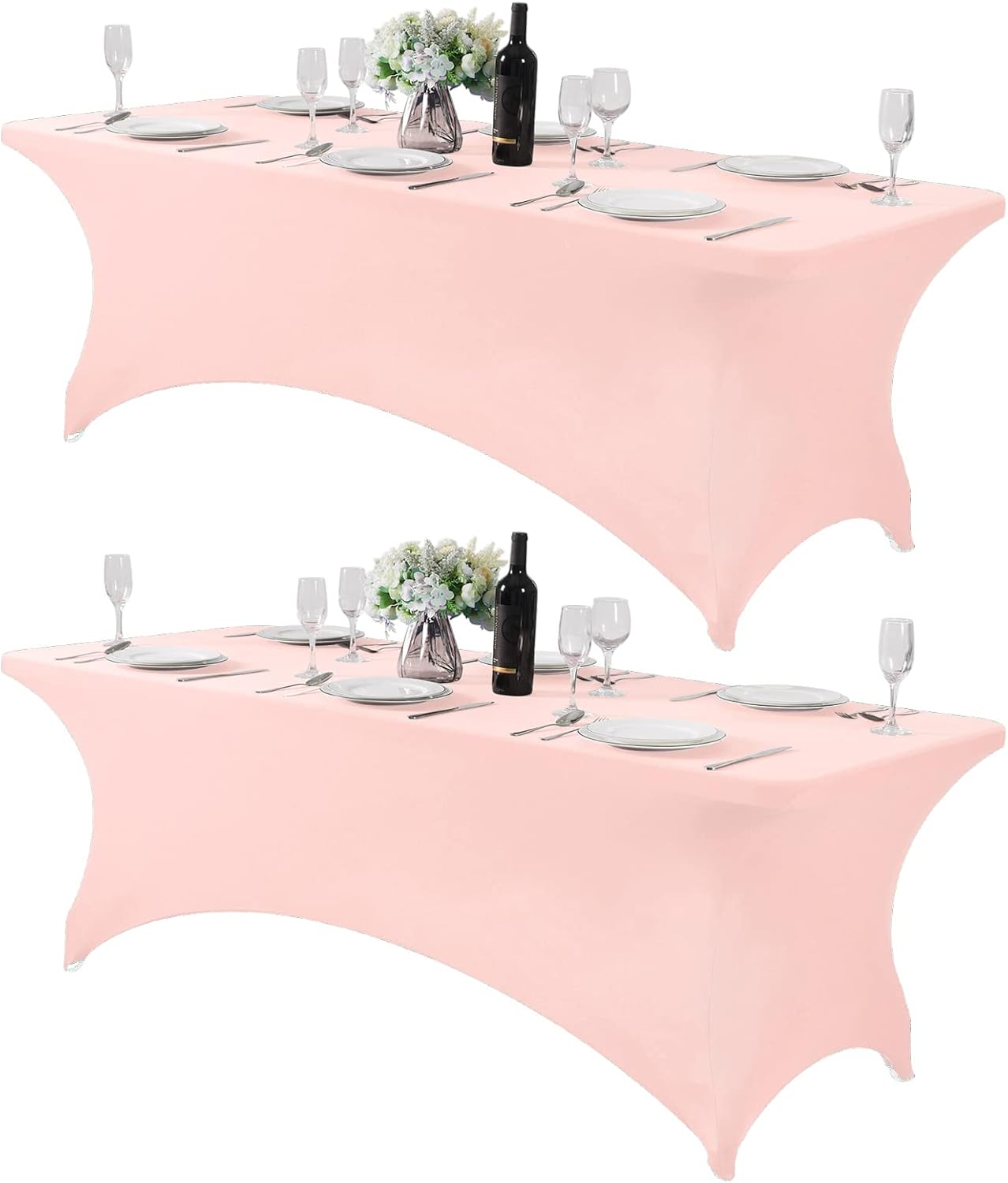 2Pack Spandex Table Cover for 8FT or 4ft or 6ft Table Universal Fitted Stretch Tablecloth for Party, Banquet, Wedding and Events-Blush Pink