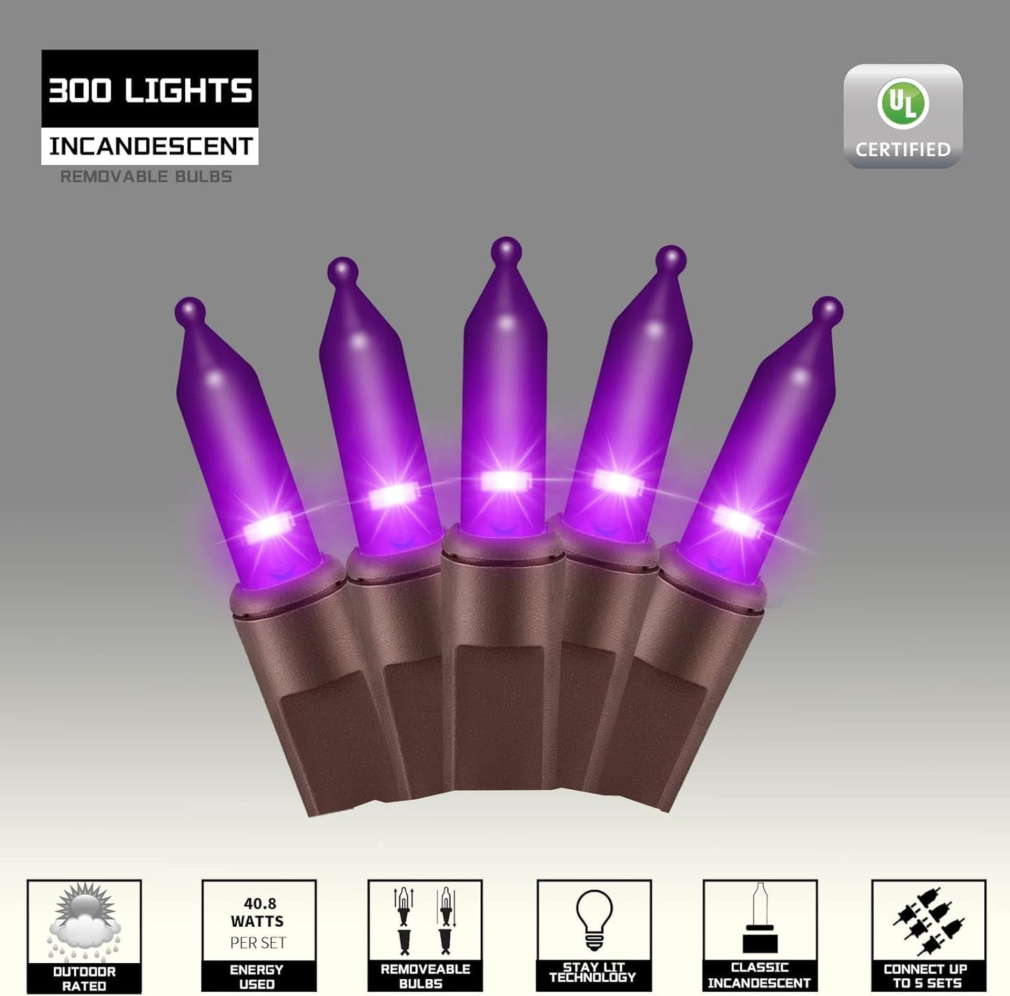 300LIGHTS(2*150L) PURPLE Extra-Bright With End Connectors Halloween Decorative Lights 19.44m UL Certified Mini String Light Set Waterproof for Halloween Home Garden Christmas Tree Party Patio