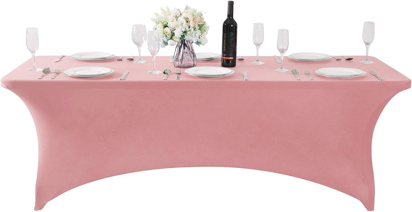 2Pack Spandex Table Cover for 6Ft or 4fT or 8ft Table Universal Fitted Stretch Tablecloth for Party, Banquet, Wedding and Events-Dusty Pink