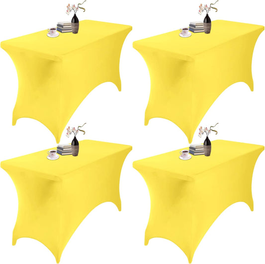 4Pack Spandex Waterproof Table Covers 4ft，Spandex 4ft Waterproof Table Cover for Party,Wedding, Banquet, and Events(Yellow)