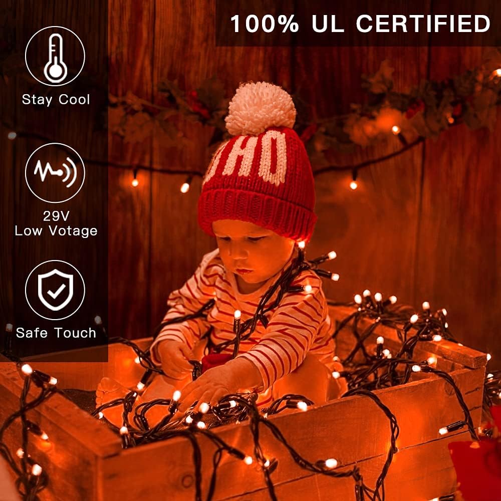 AmyHomie 300LED Orange Halloween String Lights with UL Certified, Waterproof Fall Lights Outdoor Indoor Fall Decor Fairy String Lights for Party, Thanksgiving Day, Holiday Decoration(Orange)