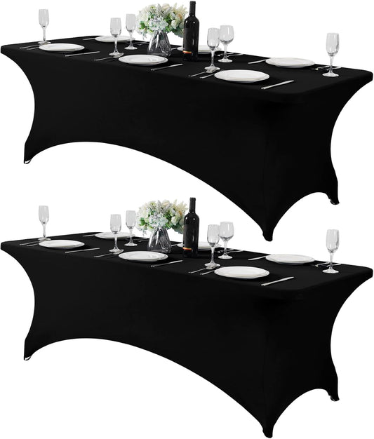 2Pack Spandex Table Cover for 8FT or 4ft or 6ft Table Universal Fitted Stretch Tablecloth for Party, Banquet, Wedding and Events-Black