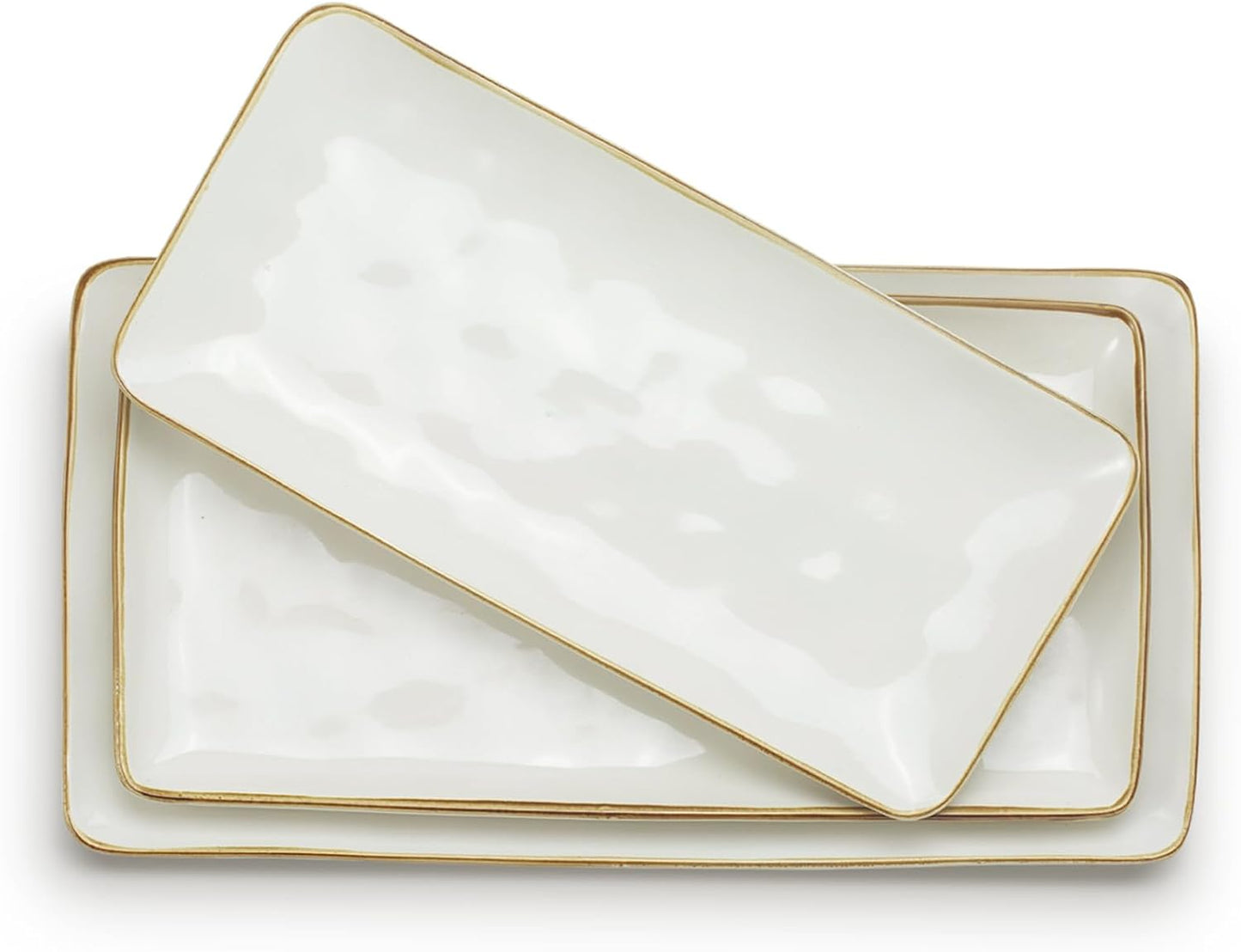 famiware Serving Platter, Rectangular 15.67/14.1/12.6inch Serving Dishes for Entertaining, Microwave Dishwasher Safe, Stoneware Serving Trays for Party, Turkey, Cheese, Ocean Series, Vanilla White