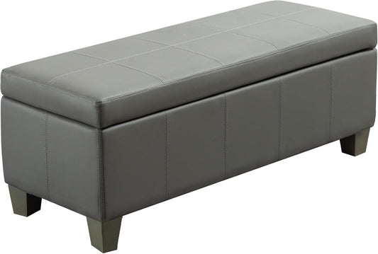 51 Inch Faux Leather Ottoman with Storage, End of Bed Bench with Large Storage, Rectangular Extra Long Bench for Bedroom and Living Room, Light Grey