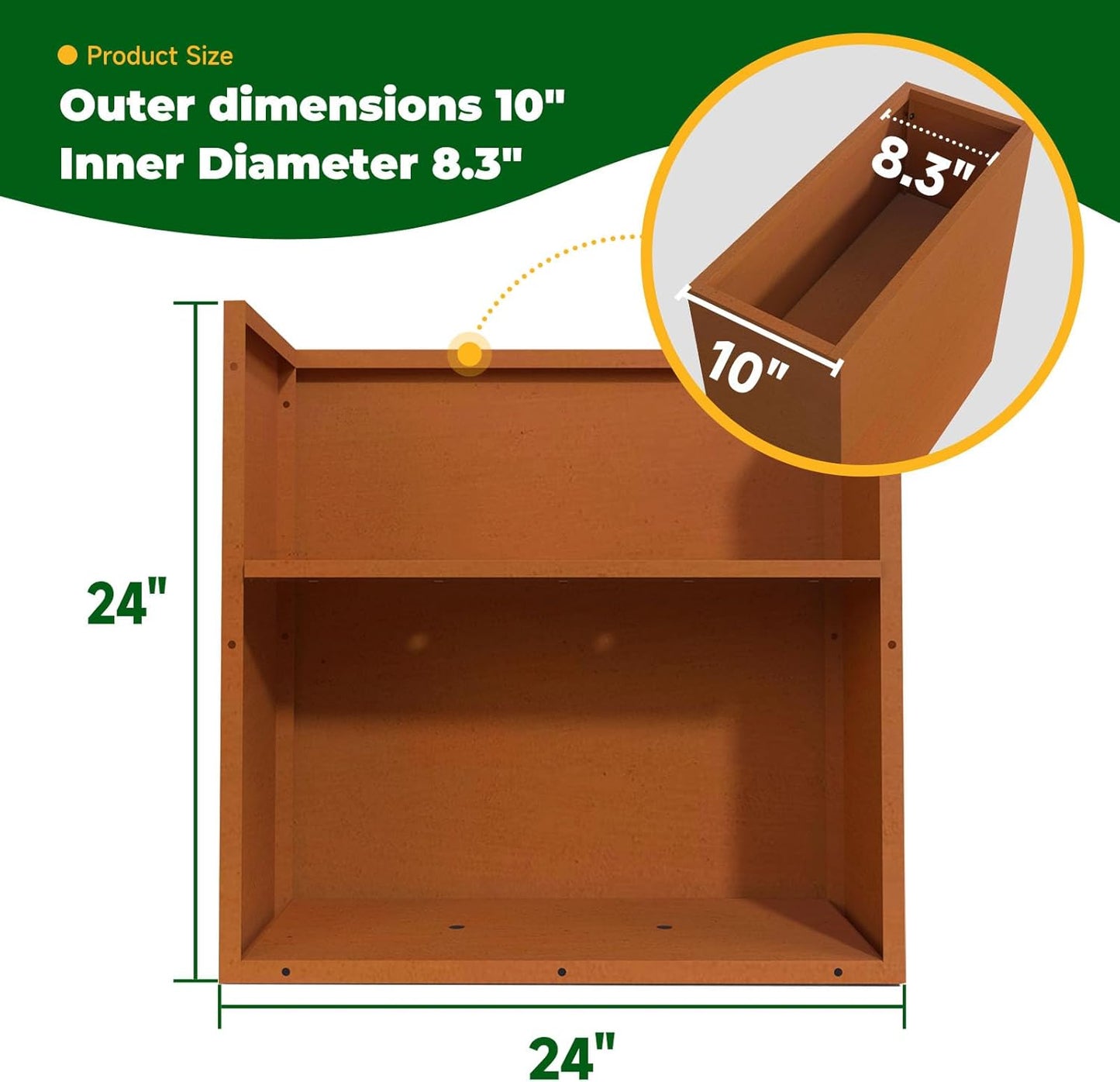 Galvanized Steel Metallic Heavy Planter for Outdoor Plants Metal Outdoor Planter Spliced Flower Box with Partitions for Outside,Indoor,Garden (Corten, 24 * 10 * 24)