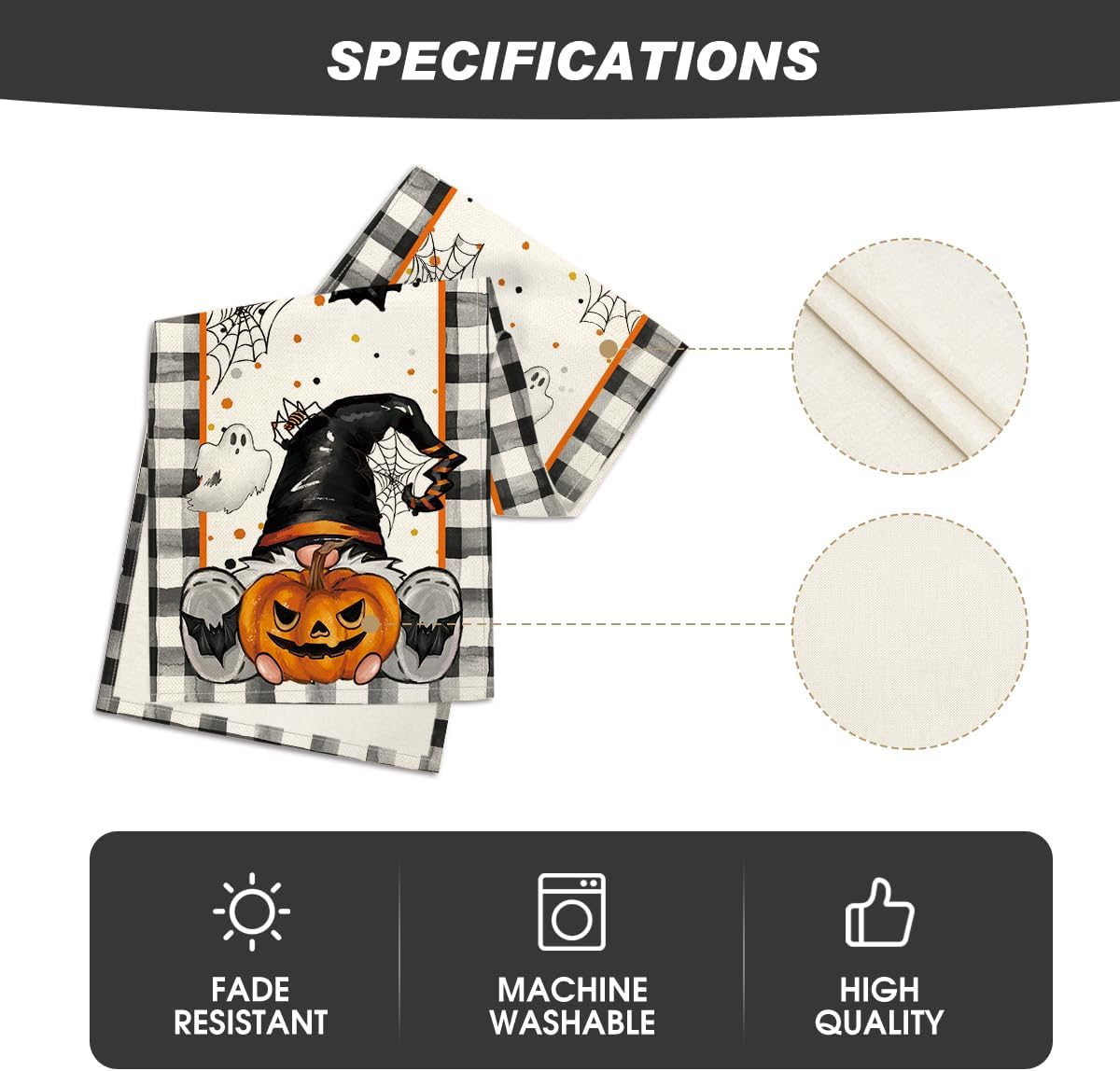 Artoid Mode Buffalo Plaid Gnome Bat Pumpkin Ghost Halloween Table Runner, Sensonal Kitchen Dining Table Decor for Home Party 13x90 Inch