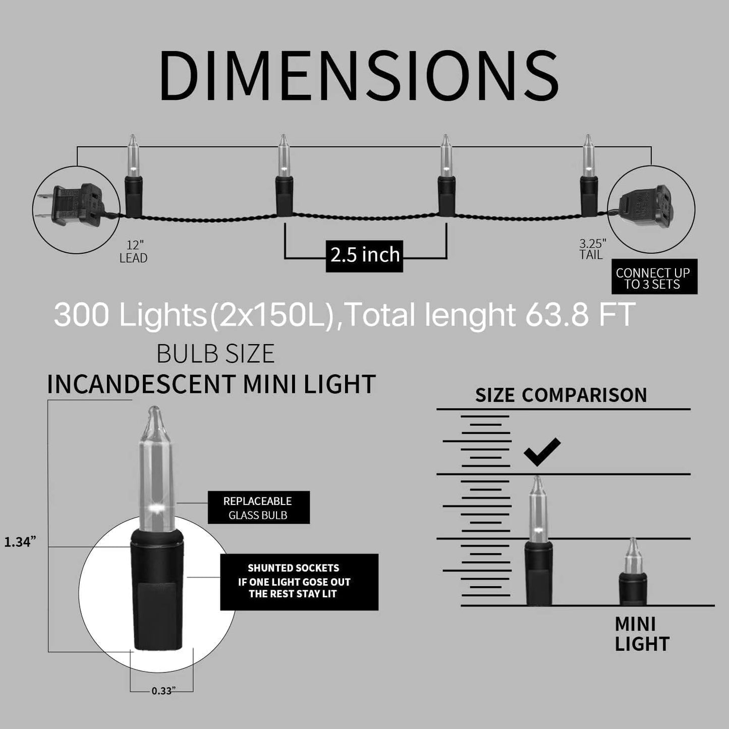 300LIGHTS(2*150L) PURPLE Extra-Bright With End Connectors Halloween Decorative Lights 19.44m UL Certified Mini String Light Set Waterproof for Halloween Home Garden Christmas Tree Party Patio