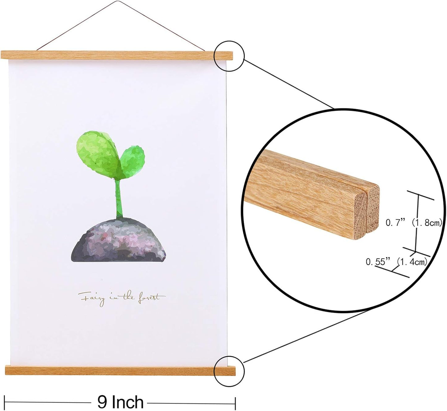 FALAMON Magnetic Poster Hanger Frame, 9x12 9x11 9x13 Teak Wood Magnet Poster Frame for Posters, Prints, Photos, Pictures, Maps, Scrolls, and Canvas Artwork
