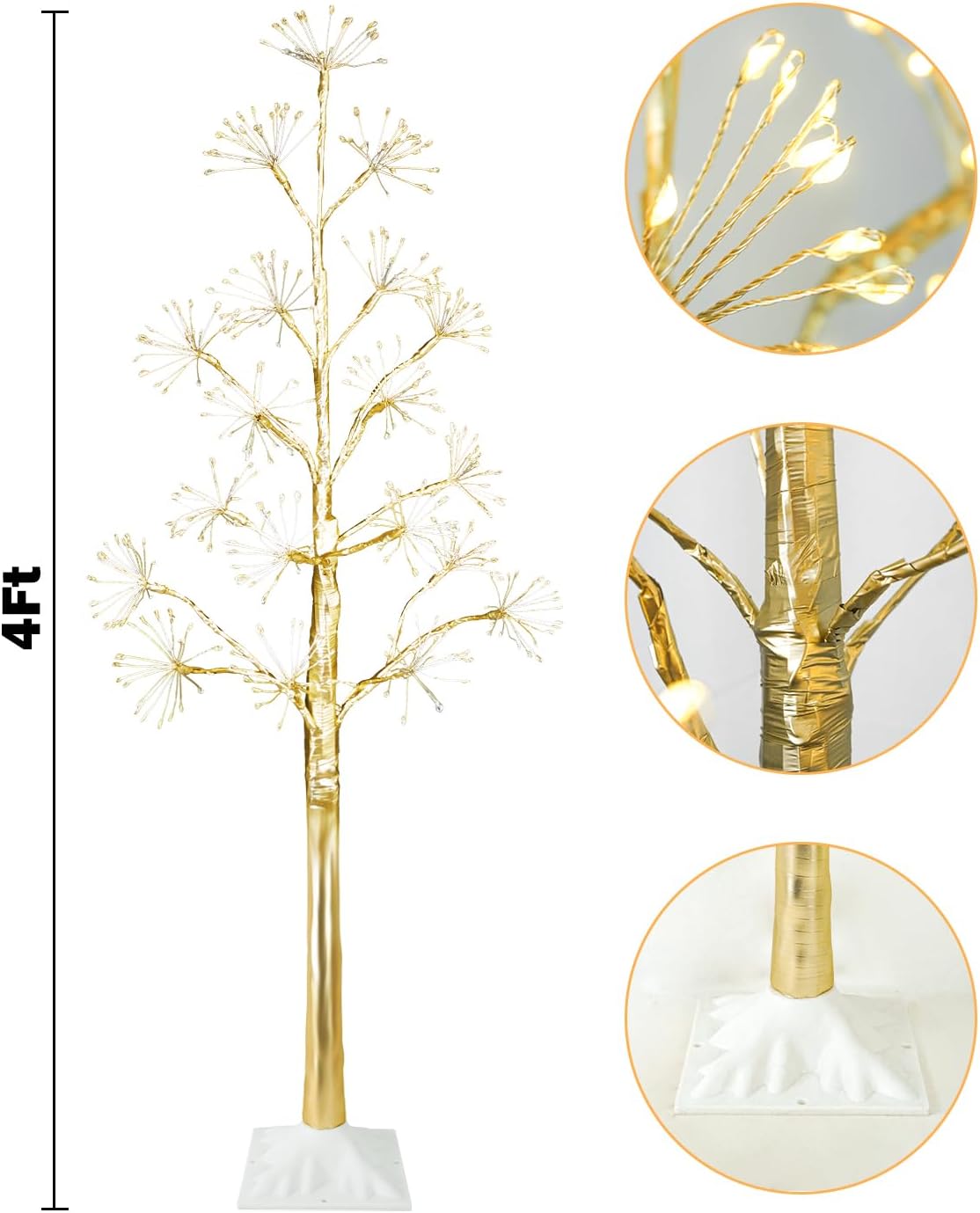 4FT Lighted Birch Tree Christmas Artificial Twig Tree with 380 LED Lights Timer 8 Mode Xmas Tree for Holiday Party Wedding Indoor Outdoor Decor