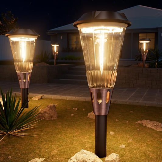 4 Pack Solar Pathway Lights Waterproof IP65, 2-in-1 Warm&Cool Solar Lights Outdoor, Bright Solar Light Outside Pathway, Auto On/Off Outdoor Light for Yard Walkway Driveway Landscape