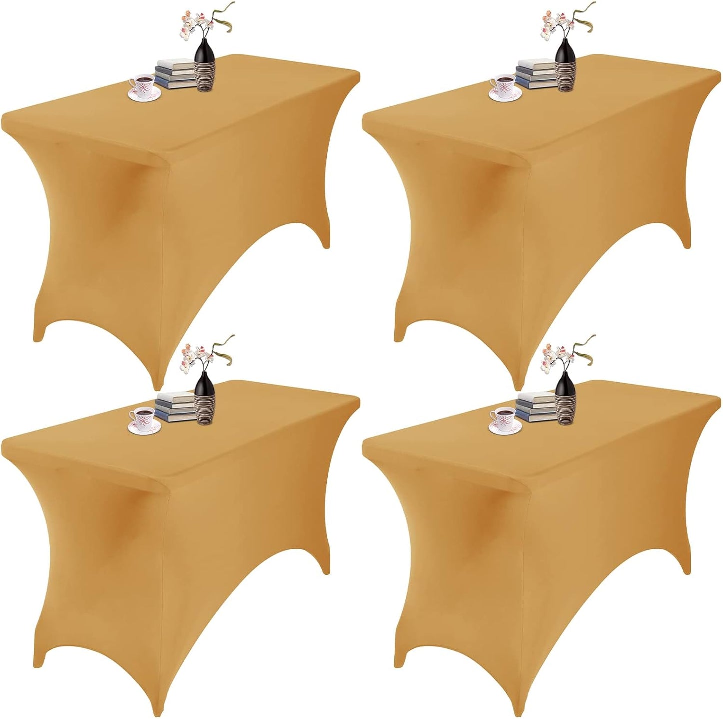 4Pack Spandex Waterproof Table Covers 4ft，Spandex 4ft Waterproof Table Cover for Party,Wedding, Banquet, and Events(Gold)